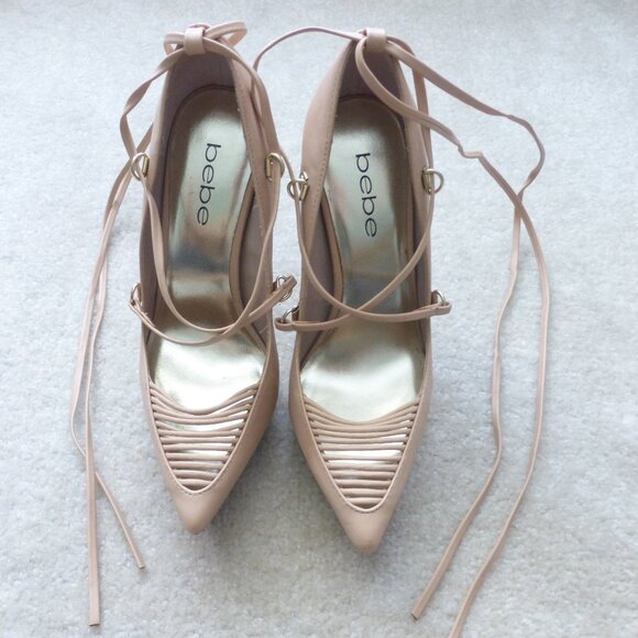 BEBE cream platform stiletto lace up pointy toe heels - Picture 2 of 11